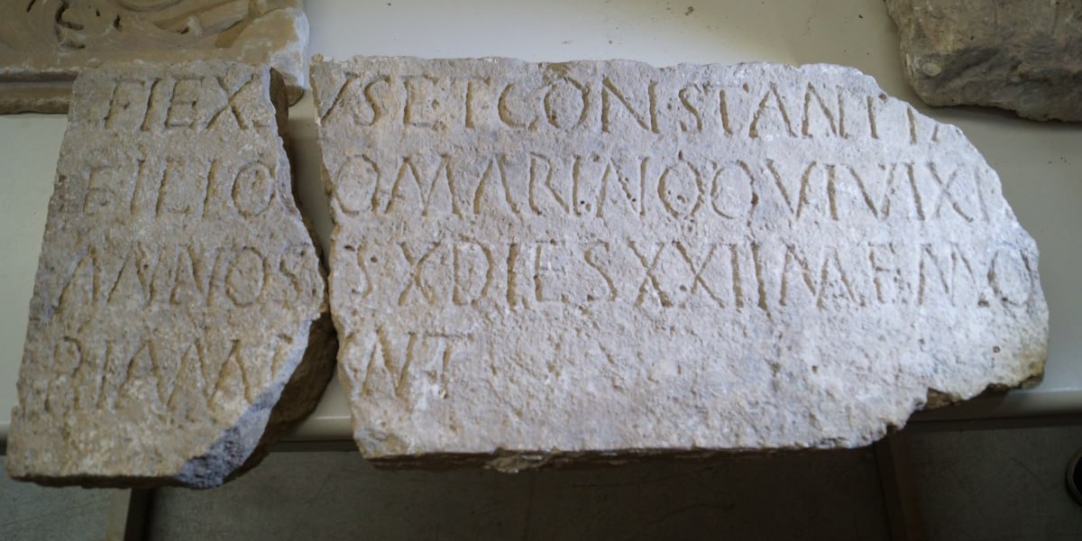 Inscribed front panel of a limestone sarcophagus