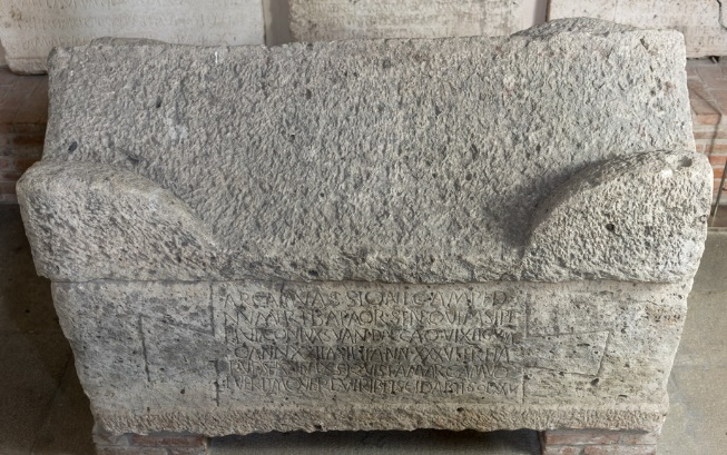 A limestone sarcophagus with the inscription of the soldier Vassio